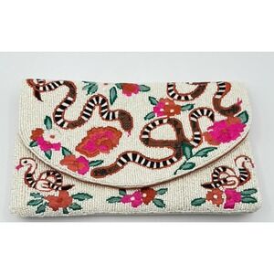 Shirdee Beaded Purse Clutch Bag Evening Handbag Snake Flowers Artsy Statement